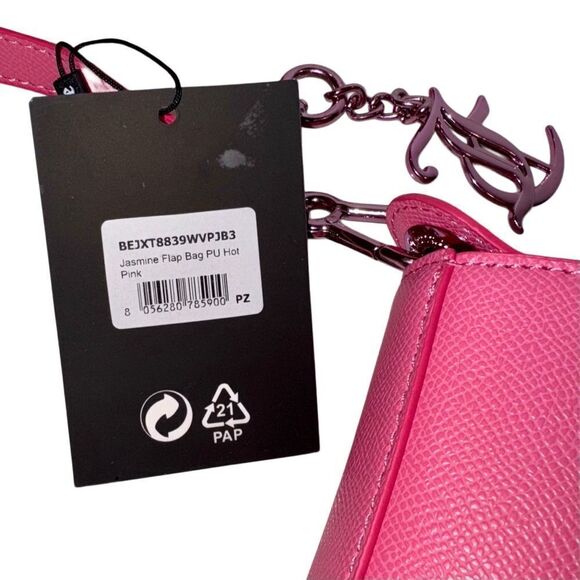 Juicy Couture Hot Pink Faux Leather Jasmine Flap Hobo Bag w/ Metallic Mini Pouch - Picture 5 of 16